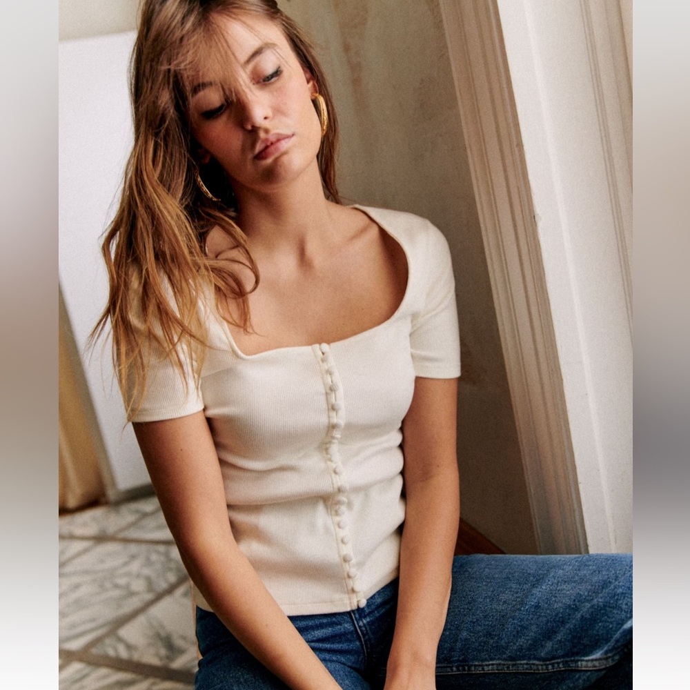 NWT Sezane Grant T Shirt XS Ecru